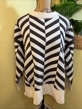 Barbour Chevron-Stripe Crew Sweater in Cream & Brown NWT 12 Lorelie Knit